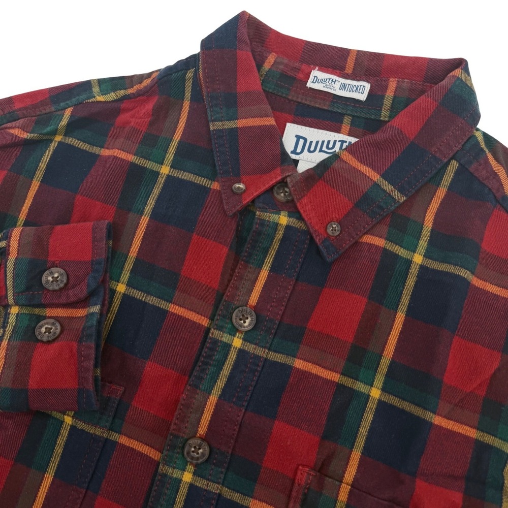 Duluth Trading Co Shirt Mens LT Red Plaid Untucked Flannel Relaxed Fit Workwear
